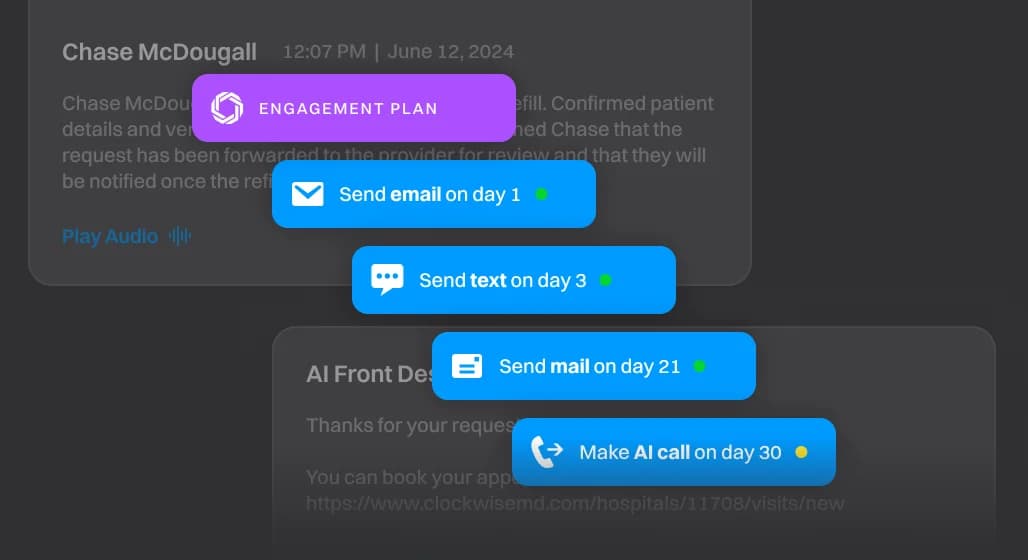 Bring Patients Back - Turn one-time visitors into repeat bookings with smart reactivation flows sent via text, voice, and email.